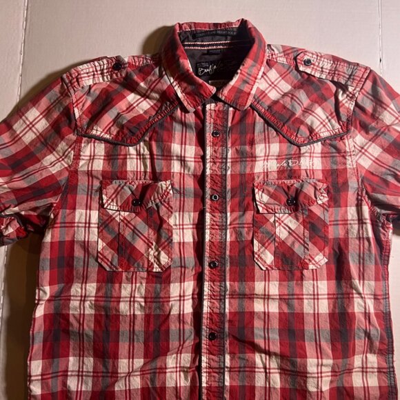 Buffalo David Bitton Men Large Red Plaid Button Down Pocket (K) - Picture 3 of 7